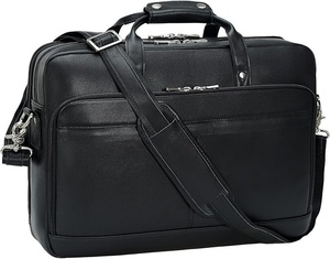 Professional Men's PU Leather Briefcase With Adjustable Strap Zipper Closure Solid Black Business <b>Bag</b> 20-30L Capacity - Product Image 1