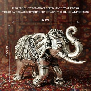 Ensemble de 2 statues d'éléphant plaquées argent de 7 pouces, statues porte-bonheur Vastu pour la décoration de la maison, la salle de Puja et le temple - Product Image 2