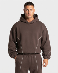 Wholesale <b>Men's</b> <b>Brown</b> Contrastline Trackshiut Premium Quality Oversized Cotton Fleece <b>Men's</b> Custom Logo Sweatsuit Set OEM - Product Image 3