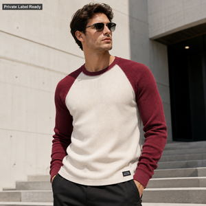 Sudadera Térmica Personalizada de Punto Waffle para Hombre, Cuello Redondo Raglán, Fabricante Mayorista OEM ODM de Marca Privada - Product Image 3