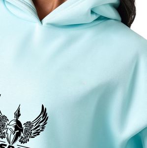 Sudadera con Capucha de Forro Polar para Mujer, Estampado Invernal Azul Agua, Personalizable, Corte Holgado, Manga Larga, Estilo Casual Urbano, Cómoda - Product Image 6