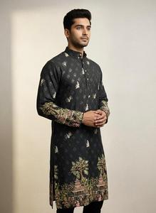 Conjunto de Kurta de Rayón con Estampado Digital y Trabajo Schiffli para Hombre, Diseño Tradicional, con Pantalón Payjama - Product Image 1
