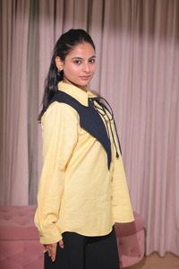 Women's Cotton Breathable Yellow Contrast Color Poplin Button Down Shirt Full Sleeve Casual Loose Fit Solid Long Top - Product Image 4