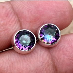 Wholesale Mystic Topaz Stud Earrings 925 Sterling Silver Round Cut <b>Rainbow</b> Gemstone Earrings Handmade Fashion Jewelry - Product Image 4