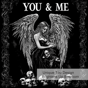 Black Skull and Mysterious Angel Duvet Cover <b>Set</b> 3-Piece Nighttime Themed <b>Comforter</b> with 2 Pillows Ugly Demon Bedding - Product Image 4