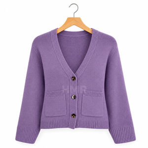 HMR Sisterhood Sorority Acrylic <b>Purple</b> Knitted V-Neck <b>Cardigan</b> Long Sleeve Casual Solid Color Button Front Sweater Top - Product Image 5
