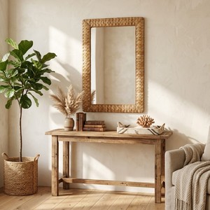 <b>Rectangular</b> Seagrass Wall <b>Mirror</b> Rustic Bohemian for Bedroom Living Room Woven <b>Mirror</b> for Modern Interiors made in Vietnam - Product Image 2