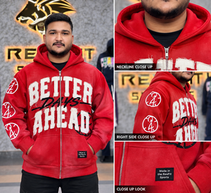 Custom Red <b>Zip</b> <b>Up</b> Hoodie <b>Men</b> Applique Letter Streetwear Oversized Fleece Sweatshirt Graphic Sleeve Custom Label Winter Daily <b>Top</b> - Product Image 6