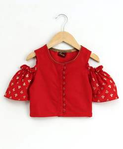 Conjunto de Ropa para Niñas, Top Rojo con Hombros Descubiertos y Pantalones Palazzo, Estilo Étnico, Festivo, Tradicional, para Fiestas - Product Image 3