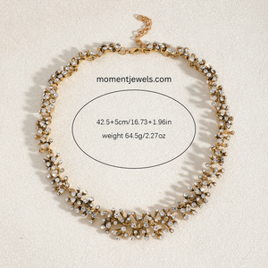 Conjunto de Joyería de Pedrería Chapada en Oro, Collar y Pendientes Colgantes Florales, Accesorios de Moda para Novias y Fiestas - Product Image 6