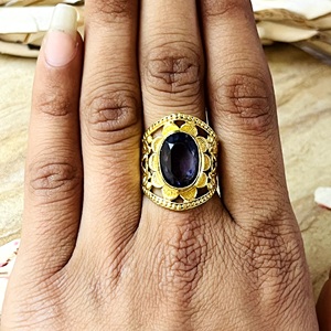 2026 Latest Design Boho Floral Amethyst <b>Ring</b> Tribal Brass <b>Rings</b> Women 18k Gold Plated Filigree <b>Statement</b> Jewelry Wholesale/OEM - Product Image 5