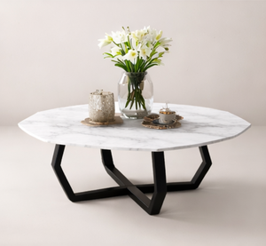 Mesa de Centro Moderna para Sala de Estar con Estructura Metálica Resistente y Patas Negras Abstractas - Product Image 4