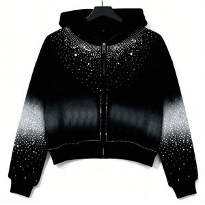 Sweat à capuche zippé surdimensionné pour homme, 100% coton épais, style vintage, broderie, délavage acide, entièrement orné de strass, idéal pour l'hiver - Product Image 2