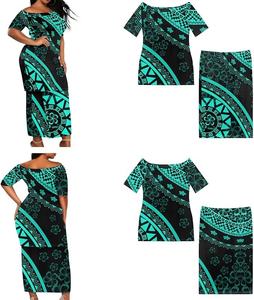 Vestidos de Ropa Tribal Polinesia Puletasi para Mujer, Elegantes Vestidos de Manga Corta Estilo Isleño, Conjunto Puletasi Samoano, Vestido Maxi - Product Image 3