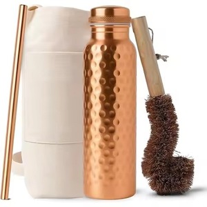 Hot Sell Pure Copper Water <b>Bottle</b> With Diamond Hammered Design Leak Proof Ayurvedic Drinking Vessel For Yoga Office & Fitness - Product Image 2