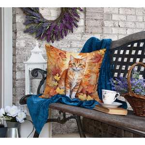 La Perm Cat in Fall Leaves 18Hx18W Indoor Outdoor Decorative <b>Throw</b> Pillow Machine Washable <b>for</b> <b>Couch</b> Bed & Patio - Product Image 4