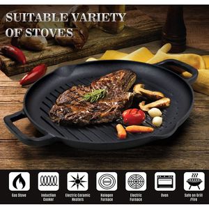 12.6 Inch Pre-Seasoned Cast Iron <b>Grill</b> <b>Pan</b> Dual Handle Skillet for BBQ Stove Top Cooking Versatile <b>Griddle</b> for All Kitchen Needs - Product Image 2