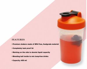 450 ML BPA Free PP Shaker <b>Bottle</b> Leak Proof <b>Protein</b> Drink Mixer with Lid 450 ml Portable for Gym Travel - Product Image 4