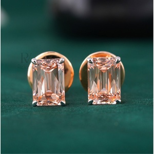 Pendientes de Perlas de Agua Dulce Rosadas de 4.07 CT, Corte Esmeralda, Diamante Cultivado en Laboratorio, Oro Rosa de 14K, Baño de Rodio, Diseño en Forma de Tornillo - Product Image 4