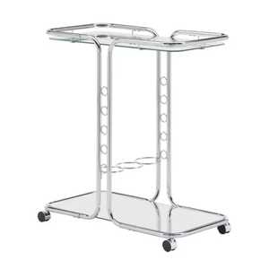 Elegant Gold 3-Tier Round Bar Cart Luxury Glass <b>Serving</b> <b>Trolley</b> with Integrated Wine Rack for Home Bar and Dining Room - Product Image 2