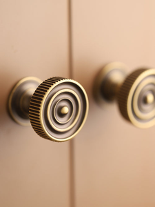 <b>Antique</b> <b>Brass</b> Round Cabinet <b>Knobs</b> Knurled Edge Vintage Furniture Drawer Pull Hardware - Product Image 2
