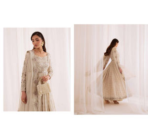 Ssumaira <b>Present</b> Omara festive <b>eid</b> collection by Nureh Embroidered Embellished silk & chiffon jacquard collection Anarkali - Product Image 5