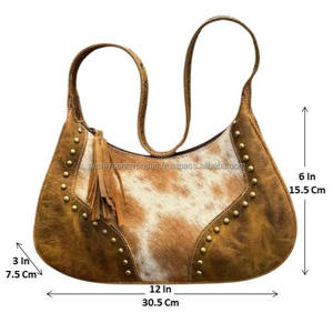 กระเป๋าหนังวัวขนาดใหญ่ทันสมัยของผู้หญิง, สินค้ามาใหม่กระเป๋าสะพายไหล่หนังแท้ลายพระจันทร์ครึ่งเสี้ยวกระดุมทองเหลืองโบราณ - Product Image 2