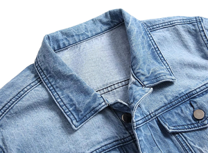 Men's <b>Light</b> Blue Denim <b>Jacket</b> Casual Spring Cotton Turn-down Collar Single Breasted Regular Fit Washed Style Frayed Details - Product Image 2