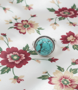 Natural Tibetan Turquoise 925 Sterling Silver <b>Ring</b> Handmade Round Cabochon <b>Statement</b> Vintage Boho Jewelry Gift for Women Unisex - Product Image 5