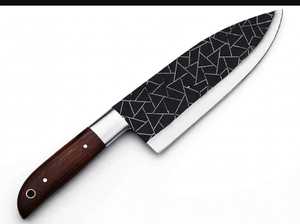 Couteau de chef professionnel pour le bricolage avec option OEM, manche en bois de rose et lame en acier à haute teneur en carbone revêtue, étui en cuir enroulable - Product Image 4