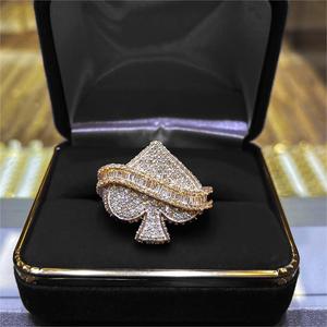 Luxury 18K <b>Gold</b> Plated Diamond <b>Cocktail</b> <b>Ring</b> Baguette Cut Spade Shape Unisex Party Jewelry - Product Image 2