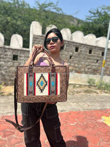 กระเป๋าโท้ทหนัง aztec แฮนด์เมดของจริงกระเป๋าช้อปปิ้งมีสไตล์หรูหราสไตล์วินเทจอุปกรณ์เสริมกระเป๋าหนัง - Product Image 4