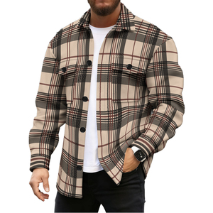 High Quality <b>Men's</b> Winter Hooded <b>Flannel</b> <b>Jacket</b> Windproof Eco-Friendly Front Logo Polyester Wadding Lined Plaid Streetwear - Product Image 2