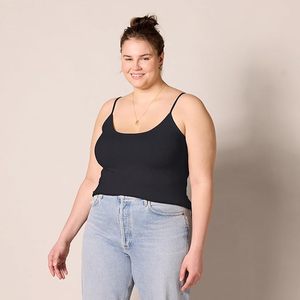 <b>Women's</b> <b>Black</b> Scoop Neck Knitted <b>Tank</b> <b>Top</b> Minimalist Solid Color Breathable Spandex Cotton Blend Regular Length - Product Image 3