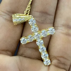 <b>Solid</b> 14K Yellow <b>Gold</b> Moissanite Cross <b>Pendant</b> Round Cut 1.80CT Luxury Christian Necklace Christmas Gift for Men Women - Product Image 5