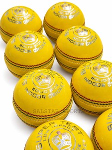 Pelota de Cricket Salstar de Primera Calidad, Fabricada con Cuero Vacuno de Primera Selección, Color Amarillo, para Interiores, Personalizable con Colores y Logotipo - Product Image 1