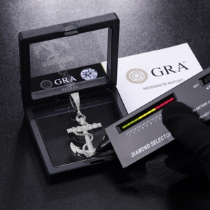 Colgante de Ancla de Plata 925 con Moissanita - Aspecto de Diamante Brillante, Pieza de Diseño Hecha a Mano con Alto Brillo, Colgante de Ancla de Plata - Product Image 5