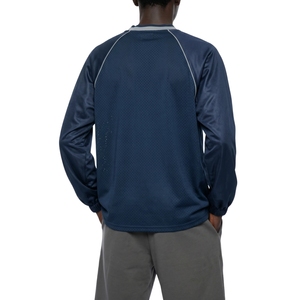 Camiseta Deportiva de Manga Larga con Cuello en V y Malla Perforada Azul Marino para Hombre, Venta al Por Mayor, Personalizable - Product Image 4