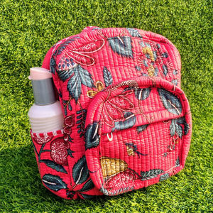 Sac à dos matelassé en coton imprimé floral, fermeture éclair rouge, fait main, unisexe, mini sac d'école pour étudiants, vente en gros - Product Image 1