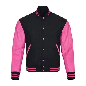 Plus Size <b>Mens</b> Wool Varsity Jacket Baseball Style Winter Ready Pink & Black Color - Product Image 2