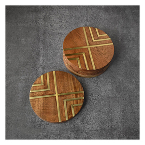 Novedad en Venta, Vajilla de Alta Calidad, Vasos Redondos de Vidrio y Posavasos de Madera de Acacia con Incrustaciones de Latón - Product Image 1