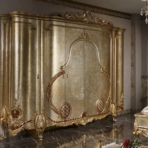 Luxury Baroque Gold Carved Bedroom Set Solid Mahogany King Bed 2 Nightstands <b>Wardrobe</b> Classic European Villa Furniture - Product Image 4