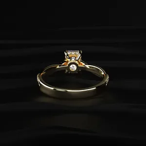 Bague en diamant de laboratoire de 1,3 carat émeraude avec bande pavée torsadée et halo caché, idéale pour la Saint-Valentin, provenant d'un fournisseur indien. - Product Image 3