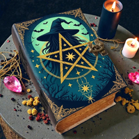 Al-Amir Grimoire de sorcellerie en cuir véritable fait main, imprimé, avec pentagramme, Livre des Ombres, 400 pages, 8x6 pouces