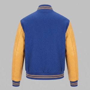 New Stylish <b>Winter</b> Men Varsity <b>Jacket</b> with Stand Collar <b>Leather</b> Sleeves Comfortable Casual Wear and Front Button Closure - Product Image 2