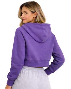 Sudadera con capucha corta para mujer, color morado, de algodón premium, corte ajustado, estilo casual, ropa de calle, chaqueta de moda para damas - Product Image 2