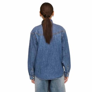 Women Denim Shirt <b>Long</b> <b>Sleeve</b> Solid Color Button Up Casual Regular Fit Stonewashed Cotton Autumn Style - Product Image 6