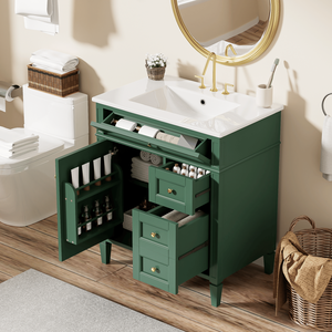 Mobile bagno moderno da 30 pollici con lavabo singolo integrato e 2 cassetti, elegante mobiletto contenitore a 2 ante con cassetto a ribalta - Product Image 1