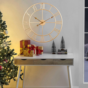 Reloj de Pared Grande de Metal Dorado con Números Romanos, Reloj Decorativo de Cara Abierta para Sala de Estar, Oficina en Casa, Decoración Interior Moderna y Lujosa - Product Image 2