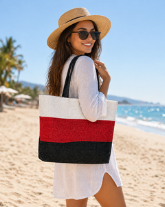Bolsa de Yute Tricolor Premium con Asas Negras |   Bolsa de Transporte Ecológica y Elegante con Cierre Abierto para Uso Diario - Product Image 4